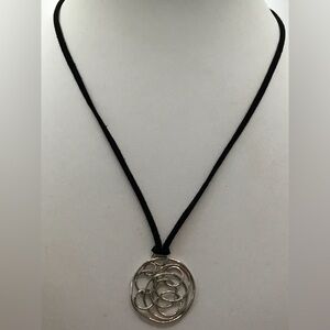 LIA SOPHIA ABSTRACT ART SILVERTONE BLACK CORD PENDANT NECKLACE